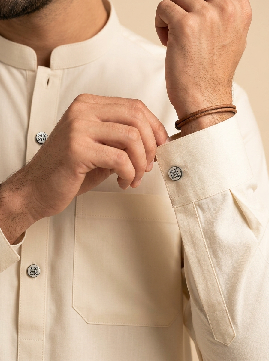 Man wearing ivory kurta shalwar with mandarin collar – Riwayat menswear