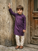 Boys Purple Jacquard Kurta Shalwar Set