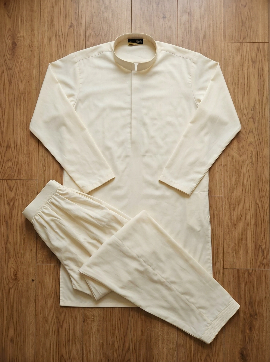 Boy in ivory kurta shalwar with mandarin collar – Riwayat kids ethnic wear