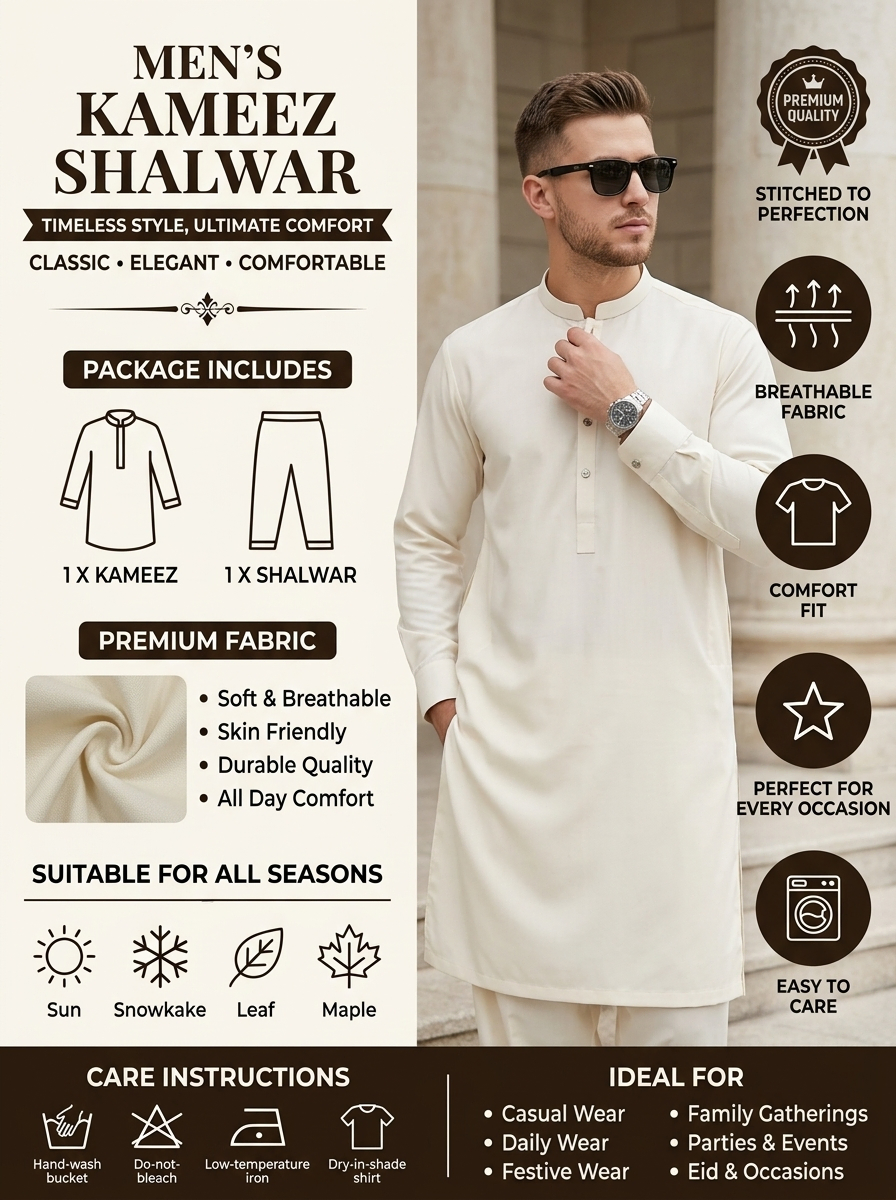 Man wearing ivory kurta shalwar with mandarin collar – Riwayat menswear