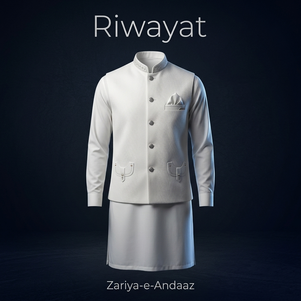 Al Fajar Boys Off-White Textured Waistcoat with Kurta Shalwar Set - Image 2