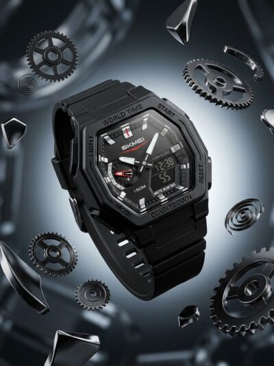 SKMEI Rugged Octagonal Dual-Display Digital-Analog Sports Watch – Matte Black